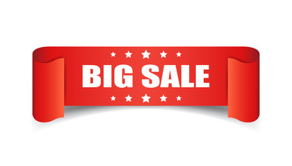 Big sale ribbon vector icon. Discount sticker label on white background.