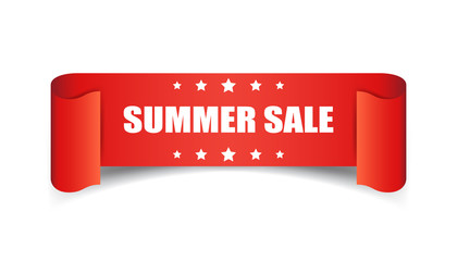 Summer sale ribbon vector icon. Discount sticker label on white background.