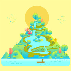 mountain tree rice field landscape background