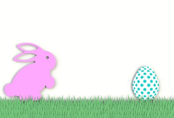 Colorful easter egg with rabbit isolated on white background, paper art and craft style.