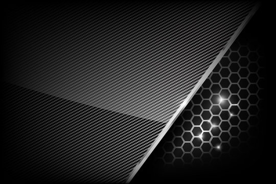 Dark and black with metal honeycomb pattern overlaps and layered and cabon fiber texture vector illustration eps 10 002
