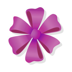 Purple Flower Bow Isolated. Pussy Bright Bow Knot.
