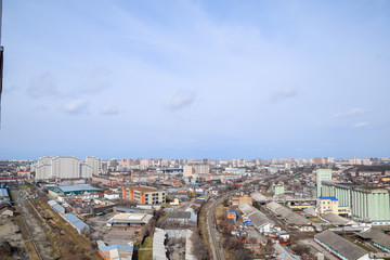 Obraz premium City landscape. The view from the heights of the 24th floor. Krasnodar city. Urban view.