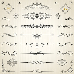 Vector set of ornate calligraphic vintage elements, dividers and page decorations.