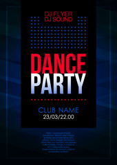 blue music party background with colorful graphic elements and text.  