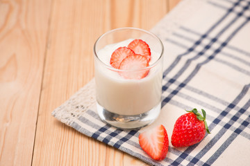 Strawberry Yoghurt. Healthy food with Strawberries and yoghurt breakfast on table.