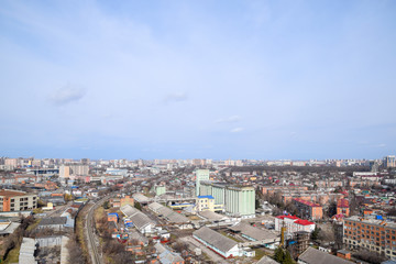 City landscape. The view from the heights of the 24th floor. Krasnodar city. Urban view.