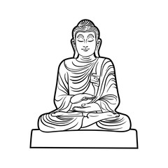 Buddha isolated on white. Esoteric vintage illustration. Indian, Buddhism, spiritual art. Hippie tattoo, spirituality, Thai god, yoga zen . Coloring book pages