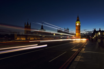 Fototapeta na wymiar Big Ben and Westminster Bridge on the River Thames in Night