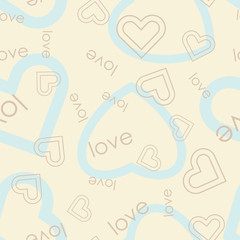 Heart symbol with love text seamless pattern. Vector illustration.