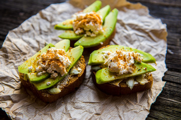 Sandwich with Avocado, on rye bread unleavened