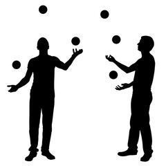 Silhouettes of men juggling balls isolated on white - 138447748