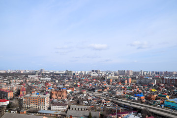 City landscape. The view from the heights of the 24th floor. Krasnodar city. Urban view.
