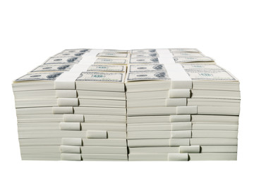Stacks of one million US dollars in hundred dollar banknotes