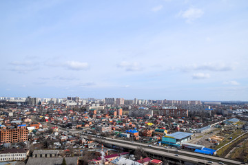 City landscape. The view from the heights of the 24th floor. Krasnodar city. Urban view.