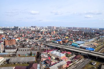 Obraz premium City landscape. The view from the heights of the 24th floor. Krasnodar city. Urban view.