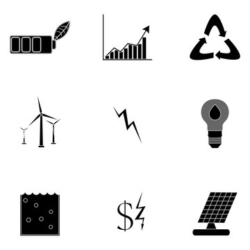 Alternative energy icons black silhouette
