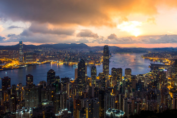 Fototapeta na wymiar Night view from Victoria Peak in Hong Kong