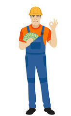 Builder with money show a okay hand sign