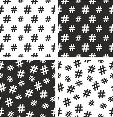 Hashtag Icon Big & Small Aligned & Random Seamless Pattern Set