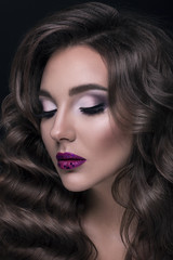 Fototapeta premium Beautiful Brunette Woman Portrait with healthy Hair.Clear Fresh Skin.