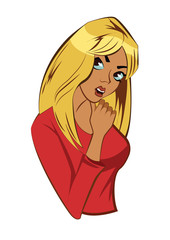 Beautiful blondie cartoon woman. Vector illustration