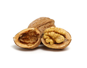cracked walnut isolated on the white