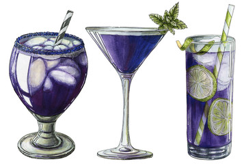 Cocktail party hand painted marker drawings