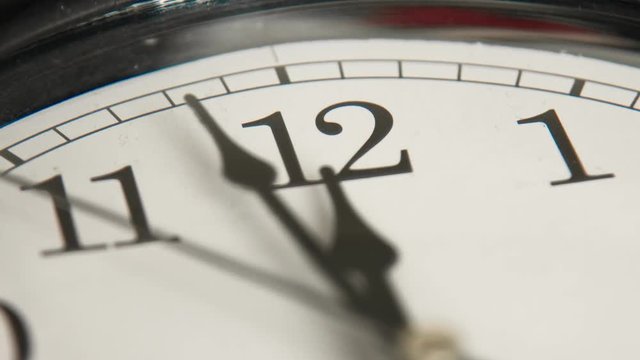 White wall clocks running. The movement of the clock hands. Highlight moves the clock hands. Shallow depth of field