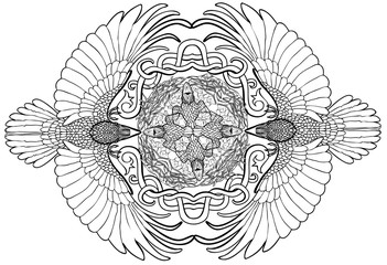 Vector illustration of ravens family aerie Celtic ornament black and white