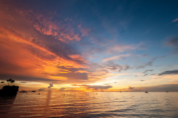 Beautiful sunset at Boracay beach, Philippines