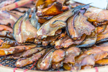 Dried fish slice in the seafood market