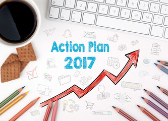 Action Plan 2017, Business concept. White office desk.