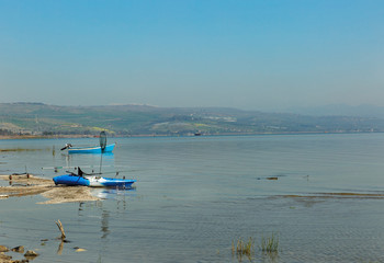 Fototapeta na wymiar fishing boats on the Sea of Galilee