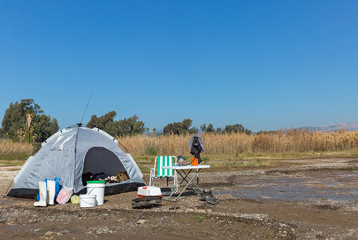 Fisherman tent by the water