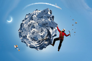 Extreme climbing is his adrenaline . Mixed media