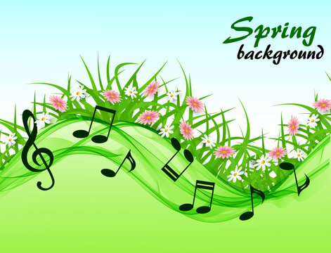 Abstract Spring Background With Music Notes And A Treble Clef