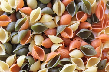 pasta, noodles, food, conchiglie, mini conchiglie, colors, spinach pasta, tomato pasta, 