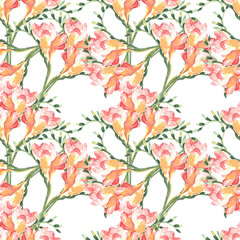 Fresia seamless pattern, watercolor hand painted