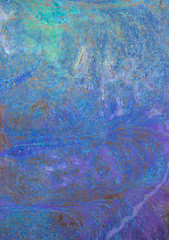 A rusty old metal plate with cracked blue gloss paint