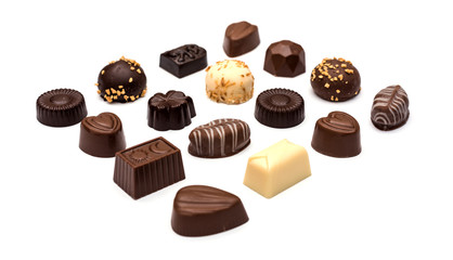 Chocolate candies on a white background