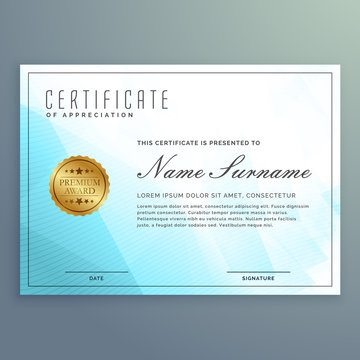 vector diploma certificate design with blue modern shapes