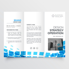 abstract tri-fold business brochure design with blue mosaic effect