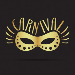 Golden carnival mask, isolated on a black background. Vector illustration for your holiday design decoration.