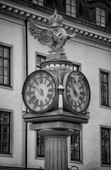Fototapeta na wymiar Klocka Central Plan, Clock with Crown next to the central train station in Stockholm, Sweden