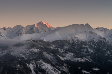Winter Tatra mountains, Lodowy Szczyt (Ice Peak) in High Tatra mountain range