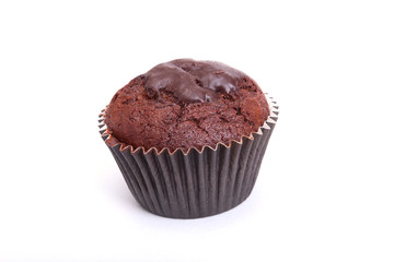Delicious cupcake with chocolate isolated on white background