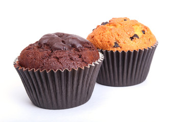 Delicious cupcake with chocolate isolated on white background