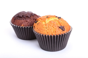 Delicious cupcake with chocolate isolated on white background