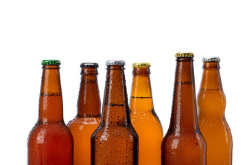 Set of beer bottles isolated